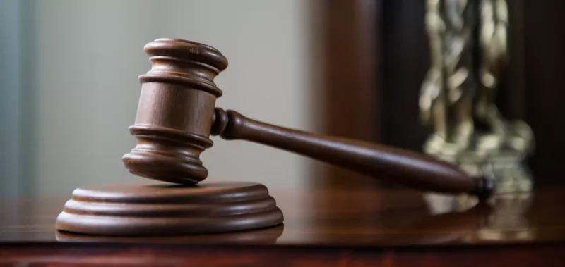 Closeup of gavel in court room