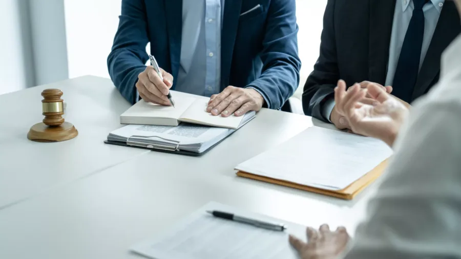 Businesspeople and Male lawyer consult and conference having tea
